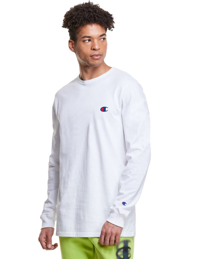 Champion Mens T-Shirt NZ - Heritage Long-Sleeve Embroidered C Logo White ( 4703-QTDAF )